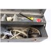 Image 3 : Portable Metal Tool Box w/ Vintage Electric Drill, & Contents