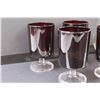 Image 4 : (6) Red Colored Glasses, Clear Vase, & Faux Wood Vase