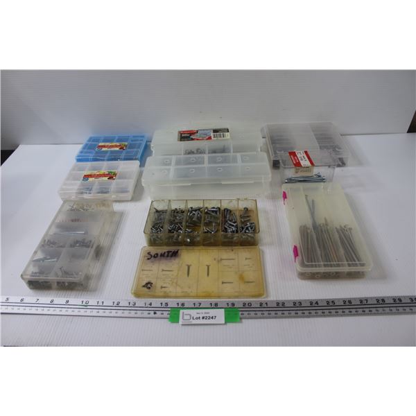 Hardware Lot: Assorted Screws, Nuts, Misc. in Storage Containers