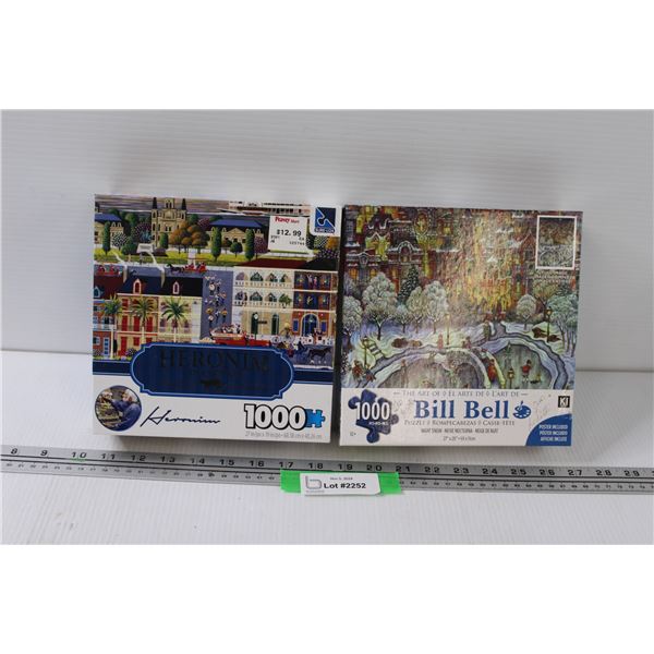 (2) Puzzles: Winter Scene & City Street - as is