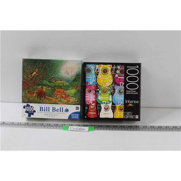 (2) Puzzles: Country Side & Guitar - as is