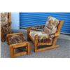 Image 4 : *** Retro Wood & Upholstery Living Room Set: Sofa - 77" Long (2) Rocking Chairs, Foot Stool
