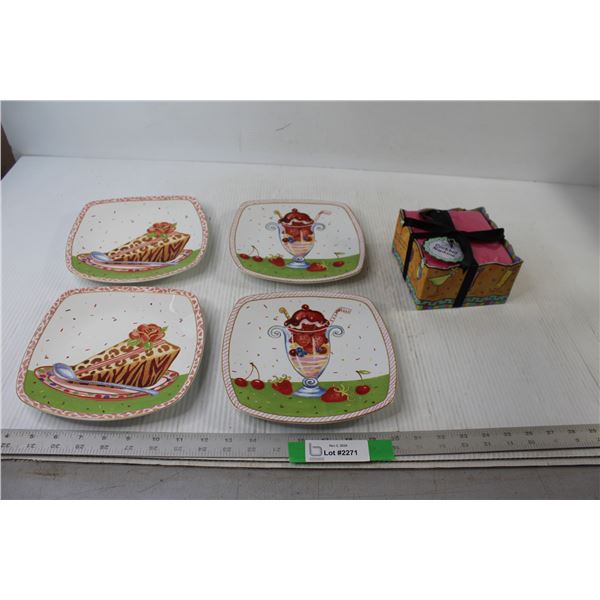 Cocktail Napkins, (4) Decorative Plates