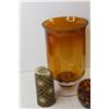 Image 2 : (3) Amber Glass Candle Holders, Candle, Vase
