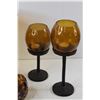 Image 3 : (3) Amber Glass Candle Holders, Candle, Vase