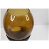 Image 4 : (3) Amber Glass Candle Holders, Candle, Vase