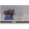 Image 1 : (3) Plastic Containers 7"x5"x3.5", Plastic Container 8"x6"x4", (2) 2-Pack Plastic Square Container 5