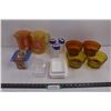 Image 1 : 2-Pack Square Plastic Container 4.5"x3.5" - NIB, Plastic Container w/ (2) White Lids, (3) Small Plas