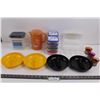 Image 1 : Plastic Multi Purpose Box 8"x4"x3", (3) Small Glass Candle Holders, (2) 4-Pack of Plastic Containers
