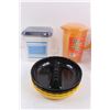 Image 2 : Plastic Multi Purpose Box 8"x4"x3", (3) Small Glass Candle Holders, (2) 4-Pack of Plastic Containers