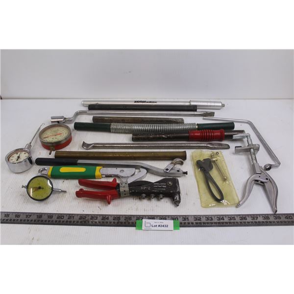 Chamber Alignment Wrench, Adjustable Wrench, Riveter, (3) Gauges, Picture Framing Pliers, Assorted
