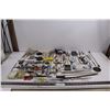 Image 1 : Assorted Tools & Hardware: Headlamp, Screwdrivers, Wrenches, Screws, Nuts, Bolts, Grinder Disks, Riv