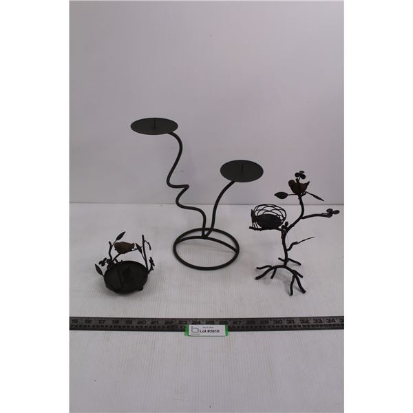 (2) Metal Bird Candle Holders, Metal Double Candle Holder
