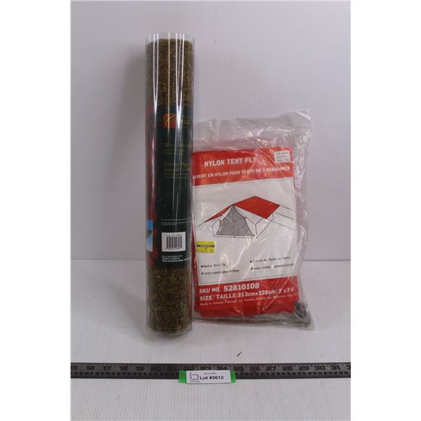 Nylon Tent Fly Complete 7'x7'6" - NIB & Moss Display Mat 18"x39"