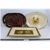 Image 1 : Rectangle Ceramic Platter 20"x13", Round Wooden Platter 20"x12.5", & Round Ceramic Chicken Platter 1