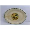 Image 4 : Rectangle Ceramic Platter 20"x13", Round Wooden Platter 20"x12.5", & Round Ceramic Chicken Platter 1