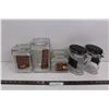 Image 1 : (3) Square Glass Dry Containers, (2) Oval Glass Dry Containers