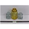Image 1 : (2) Small Square Glass Jars w/Lids 4"x5" & Vintage Amber Glass Cannister w/Lid 5.5"x9"