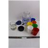 Image 1 : Round Glass Candy Jar 4"x5.5" & Round Glass Drink Dispenser 6"x10" w/ (6) Plastic Cups