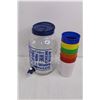 Image 2 : Round Glass Candy Jar 4"x5.5" & Round Glass Drink Dispenser 6"x10" w/ (6) Plastic Cups