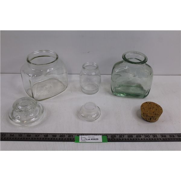 Round Glass Jar w/Lid 4"x3", Rectangular Glass Jar w/Lid, & Rectangular Glass Jar w/Cork Lid
