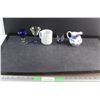 Image 1 : (2) Blue Glass Goblets, Mug, Liquor Shot Glass and a Creamer
