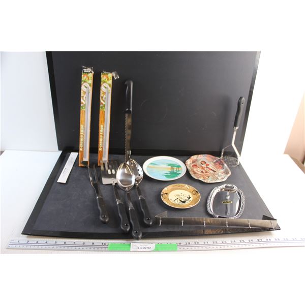 Kitchenware - Spatula, Ladle and Potato Masher, (2) X-Treme Edge Knives, Serving Trays and Hanging P