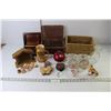 Image 1 : Mini Figurine Manger Set 7" x 5.5" x 3", (4) Glass Candle Holders, Glass Vase 5.75" Tall, (5) Fancy 