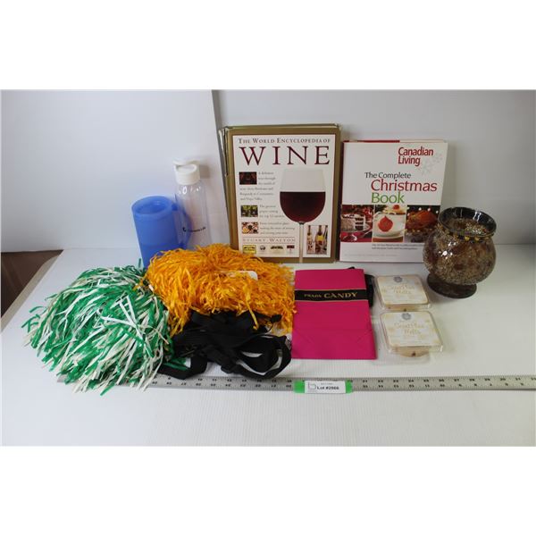 (2) Books (World Encyclopedia of Wine, Canadian Living Complete Christmas Book), (2) Partylite Scent