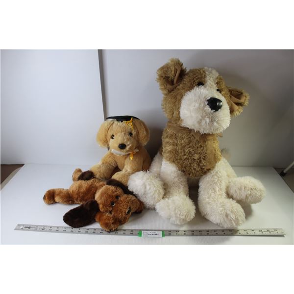 (3) Stuffed Toy Dogs (Graduation 1' Tall, Ty 15" Length, Large 20" Tall)