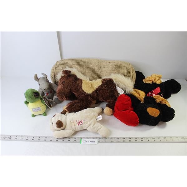 (5) Stuffed Toys (Aurora Costa Rica Turtle, Souvies Texas Armadillo, Infovet Dog, Pony, Valentine Do