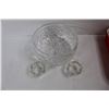 Image 4 : Small Red Pyrex Casserole Dish, Crystal Glass Like Bowl w/ (2) Candle Holders, Misc.