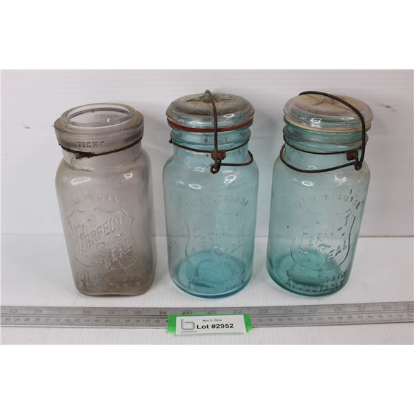 (4) Antique Perfect Seal Wide Mouth Adjustable Canning Jars