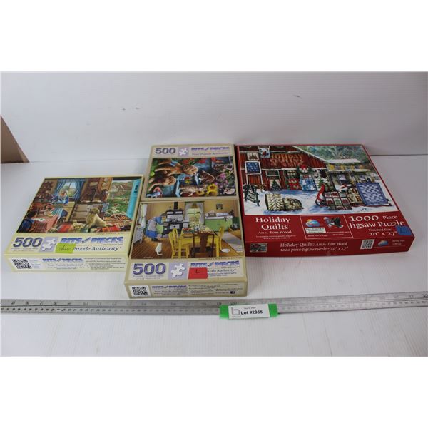 (3) 500 Piece Jigsaw Puzzles (1) 1000 piece Jigsaw Puzzle- All As Is