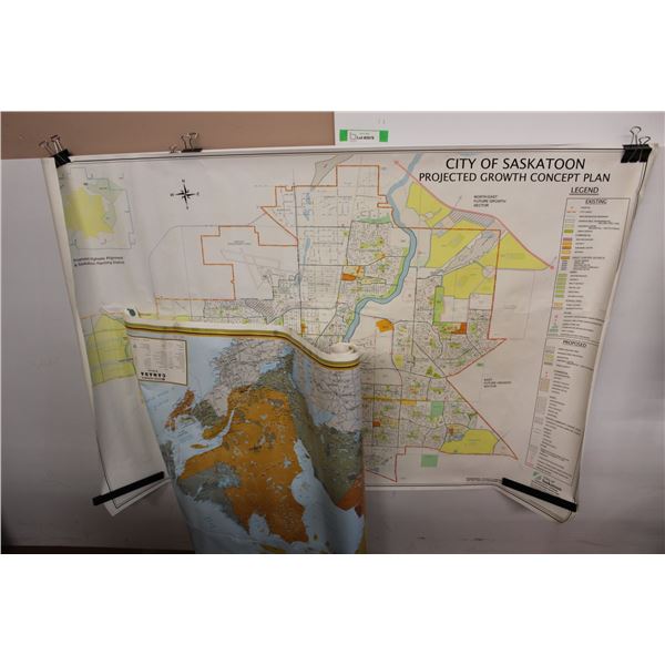 (2) Large Maps, City Of Saskatoon Growth Map, Canadian Cities Map w/ Sticky Tack