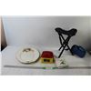 Image 1 : Decorative Tray, Stool, Light - Tested Powers On, Assorted Holiday Cards