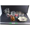 Image 1 : Glass Pitcher, Glasses, Honey Jar, Bird Planters, Candy Dish and Decorative Plate