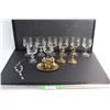 Image 1 : (2) Brass Candle Holders, Necklace, Brass Salt & Pepper Shakers and (8) Glass Goblets