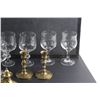 Image 2 : (2) Brass Candle Holders, Necklace, Brass Salt & Pepper Shakers and (8) Glass Goblets