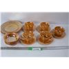 Image 1 : (4) Peach Luster Fire King Cups w/ Saucers And (4) Bowls, (4) Plates