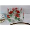 Image 5 : (4) Unmarked Rose Glasses, (2) 3D Dalmatian Wall Hanger Decor Plates