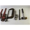 Image 3 : (3) Pipe Wrenches, Mallet, Clamp, Steel Bar
