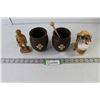 Image 1 : Ornamental Dog & Garbage Can Salt & Pepper Shakers, (2) Honey Jars With Swab, Atelier Pare Wood Carv