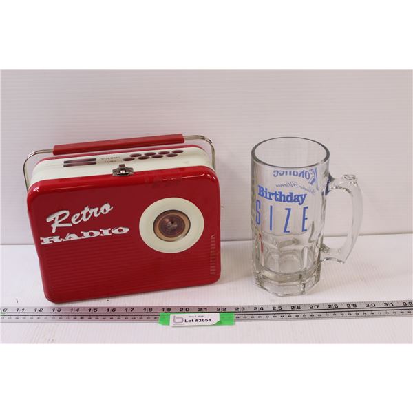 Retro Radio Metal Lunch Box - Some Wear & Kokanee Birthday Size Beer Mug