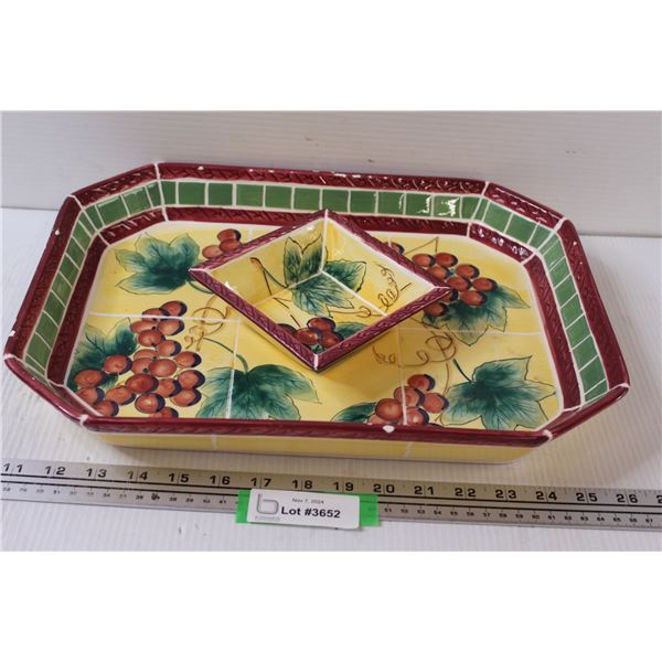 Clay Art Serving Dish & Tray - Some Wear as pictured