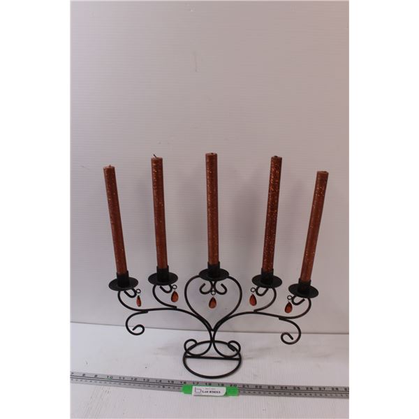 Five Candle Holder w/Candles - 17" Long