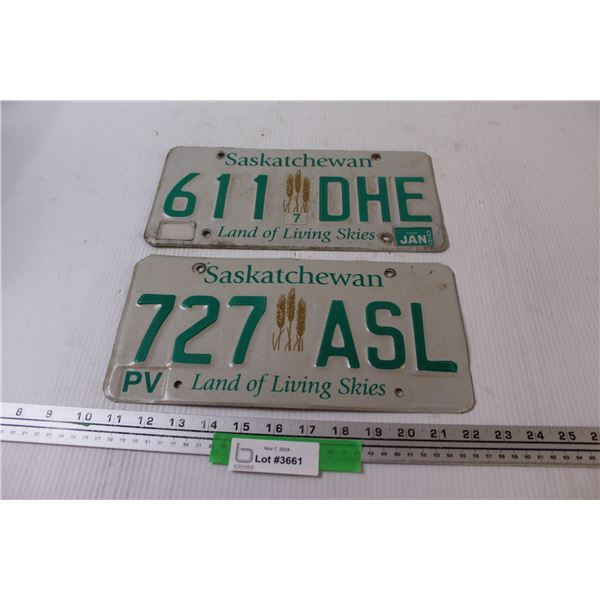 (2) Saskatchewan License Plates