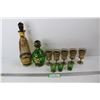 Image 1 : (2) Decanter Sets - Green with Gold - 3 Glasses - Smoky Glass with Gold -5 Glasses