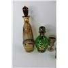 Image 4 : (2) Decanter Sets - Green with Gold - 3 Glasses - Smoky Glass with Gold -5 Glasses