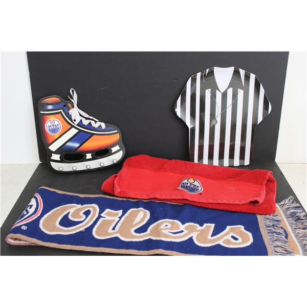 Oilers Towel, Banner, Oilers Coat Rack, Referee Plate
